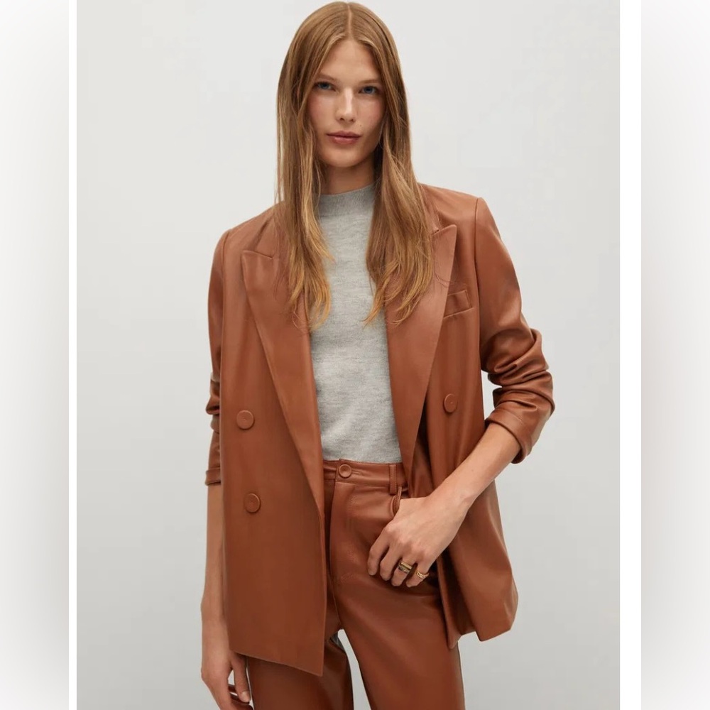 Mango Oversized Faux Leather Double-Breasted Jacket